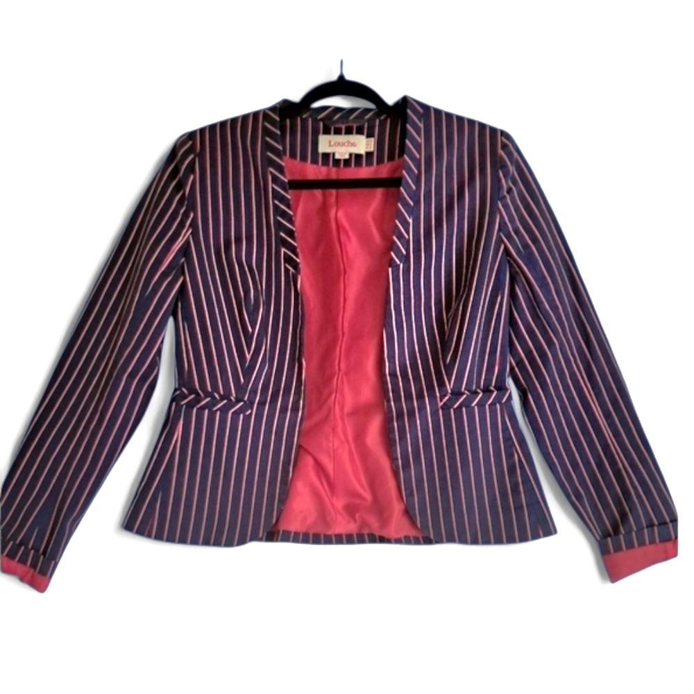 ModCloth Louche Amada Womens Fitted Blazer Navy Red White Stripe Sz 6 EUC